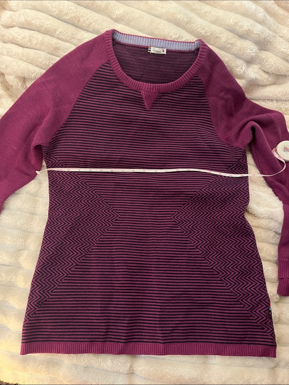 Smartwool Women's Plum and Black Striped Crewneck Sweater